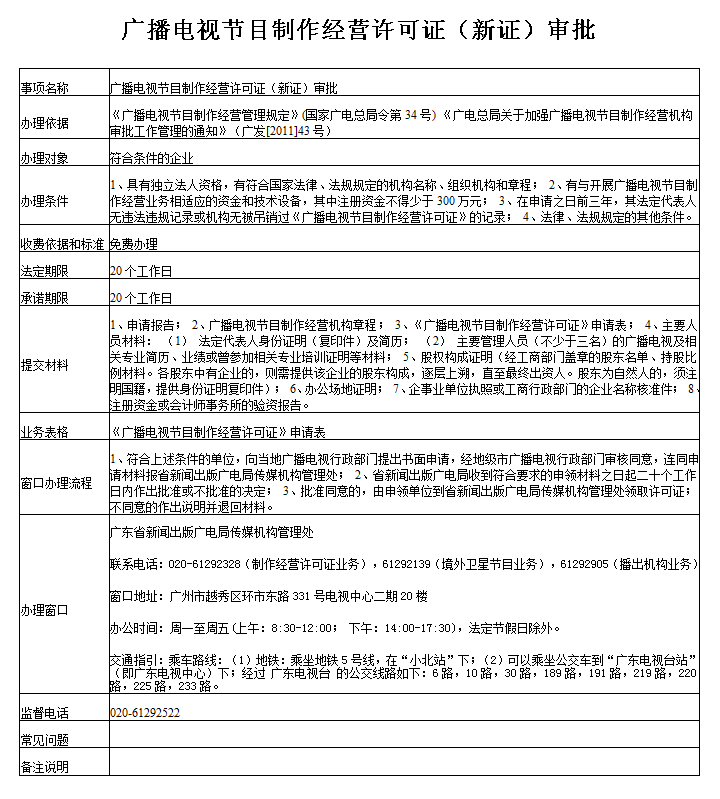 广播电视节目制作经营许可证（新证）审批